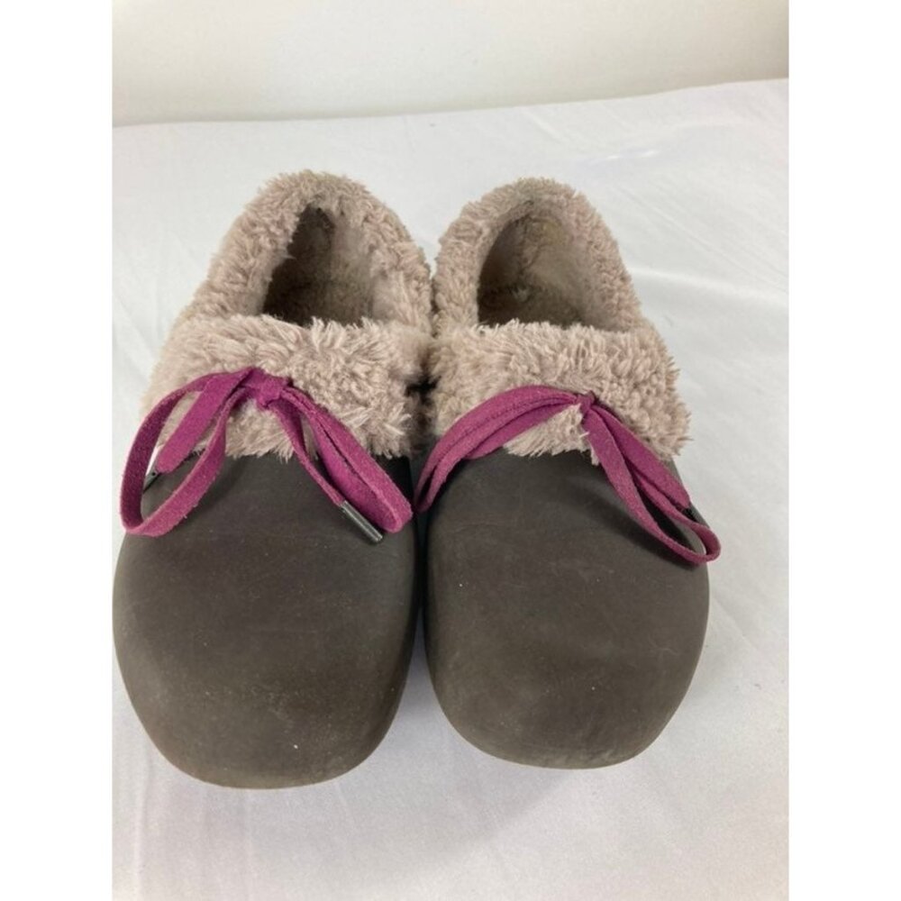 Women's Faux Crocs Gretel Fur Lined Clogs Shoes Rubber Brown Slip On‎ Sz W 6